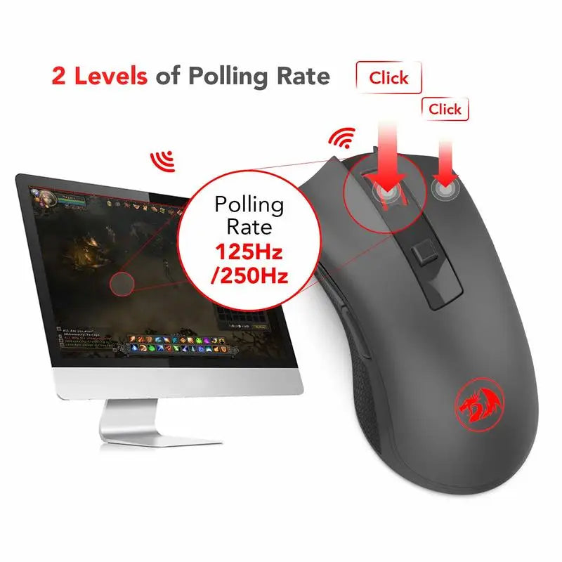 Mouse wireless ottico Redragon M652 2.4G con ricevitore USB, mouse portatile per gaming e ufficio, 5 livelli DPI regolabili
