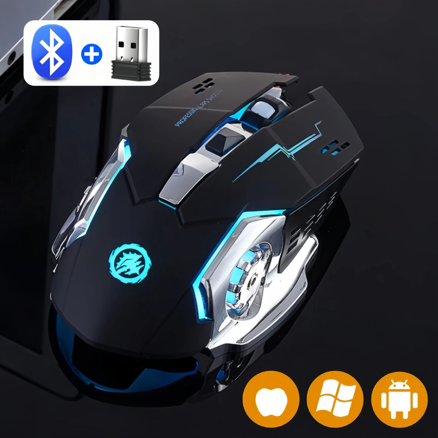 Rechargeable Wireless Gaming Mouse – Silent Bluetooth/USB, RGB Backlight, E-Sports for PC
