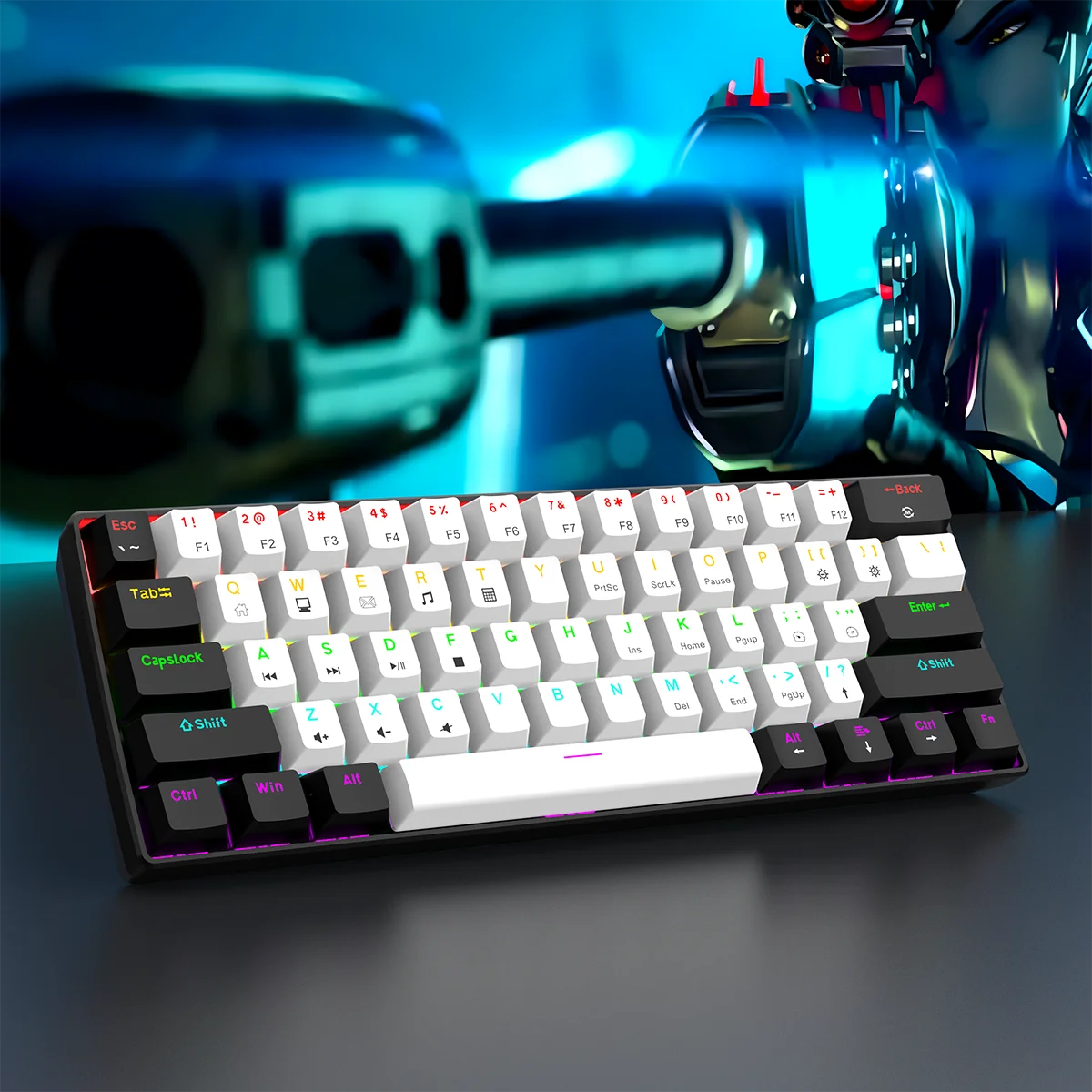 60% Wired Gaming Mechanical Keyboard RGB Backlit Ultra-Compact Mini Keyboard for PC, Mac & Laptop – Portable Mechanical Gaming Keyboard for Gamers & Typists