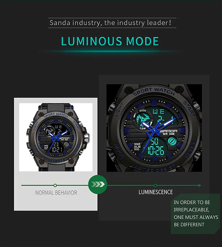 SANDA Top Luxury Watches Men Military Army Mens Watch Waterproof Sport Wristwatch Dual Display Watch Male Relogio Masculino