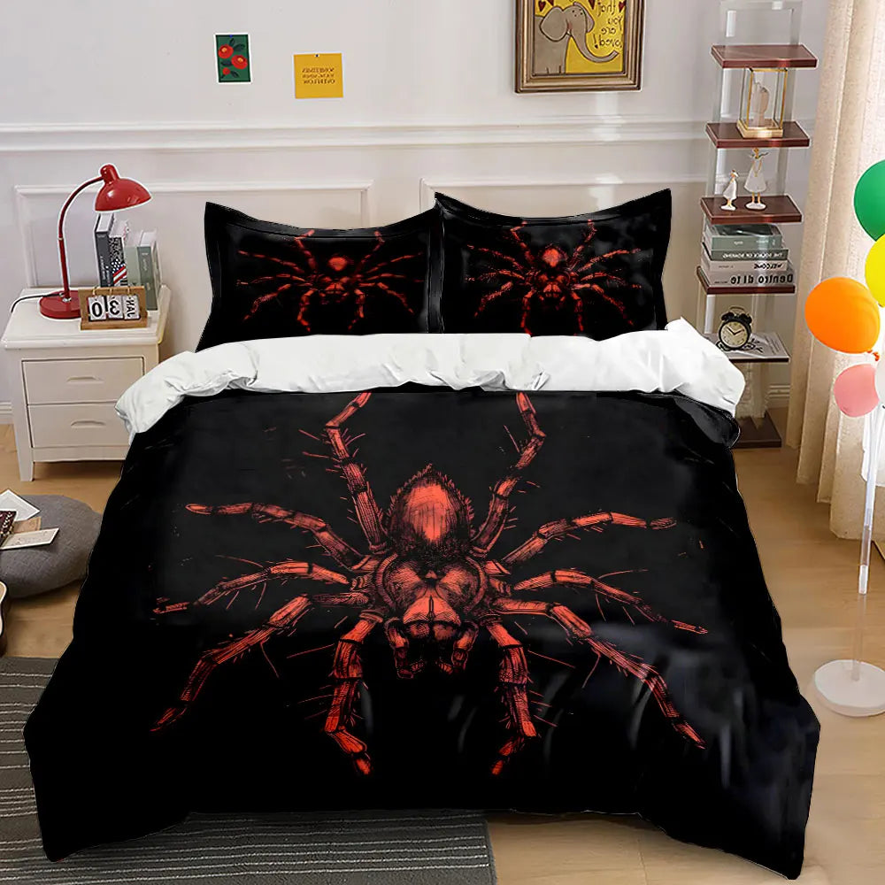 Red Spider Textured Artwork Pattern Duvet Cover Set Digital Print Colorful Polyester Bedding with Zipper Closur for kids gifts