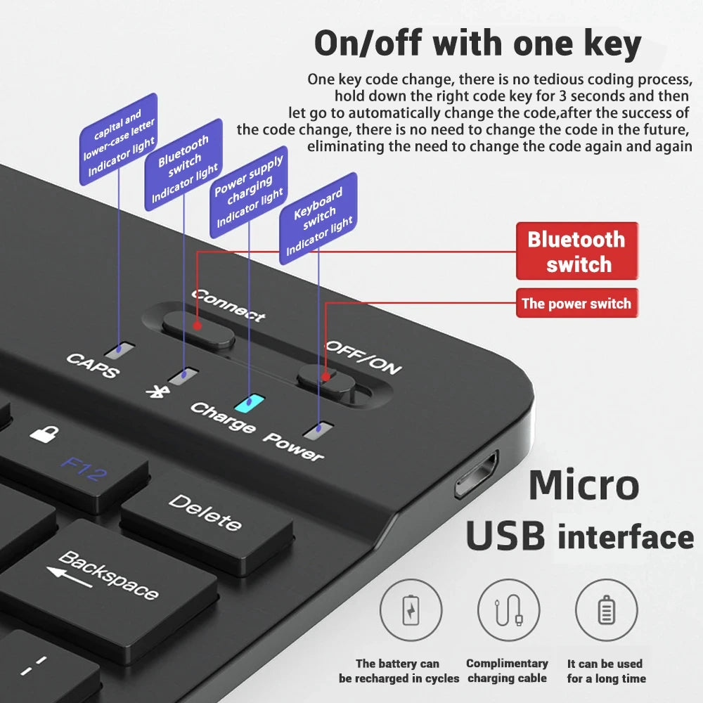 Mini teclado Bluetooth RGB sem fios de 10 polegadas com retroiluminação, touchpad e compatibilidade com iOS, Android, Windows e iPad