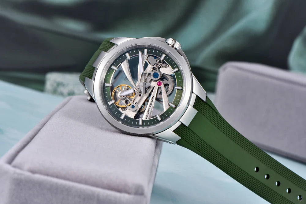Pánské hodinky PAGANI DESIGN – Luxusní model s automatickým mechanickým strojkem, prolamovaný ciferník, safírové sklo s antireflexní úpravou, vodotěsné, luminiscenční ručičky – Tip na dárek pro muže