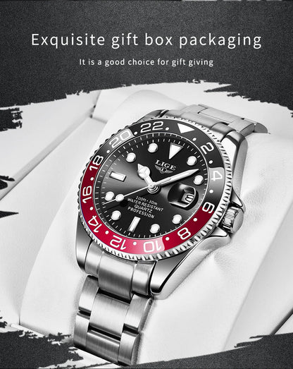 LIGE Fashion Business Watch Men 3ATM Waterproof Luminous Wristwatch Men Clock Top Brand Luxury Sports Quartz Diving Chronograph