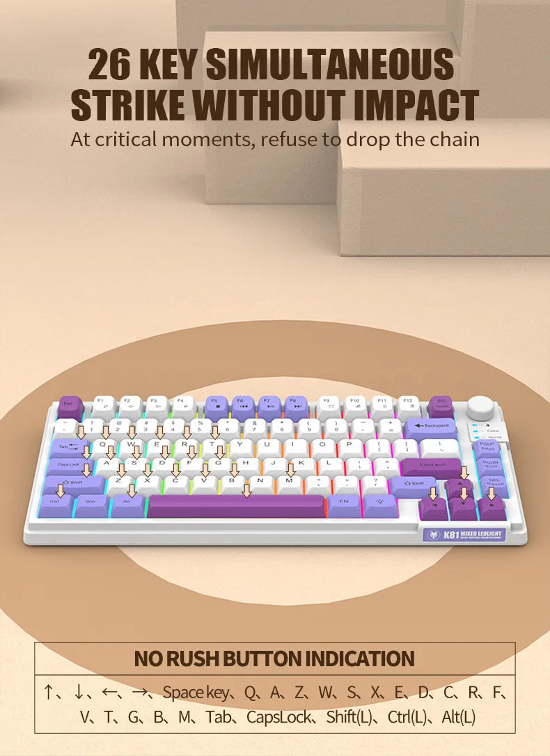 K81 Gaming Keyboard 81-Key 80% Wired RGB Gaming Keyboard with Volume Knob, Ergonomic USB Gaming Keyboard for PC, Laptop, Mac & Multi-Language Layouts