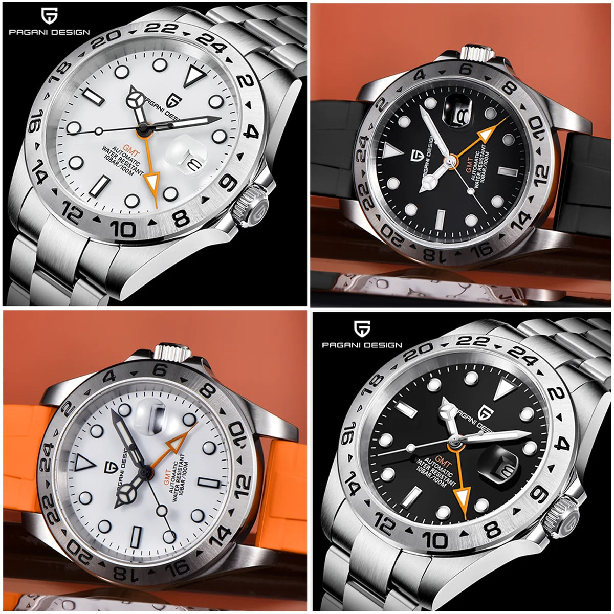 Pagani Design 2026 Nuovo orologio subacqueo da uomo 42mm in zaffiro, automatico meccanico GMT, impermeabile 100m PD1682