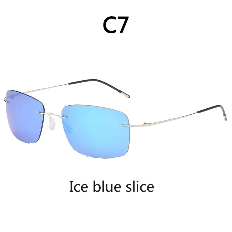 Titanium Frameless Polarized Sunglasses Driver Driving Night Vision Goggle Folding Ultra Light Color Film Titanium SunglassUV400