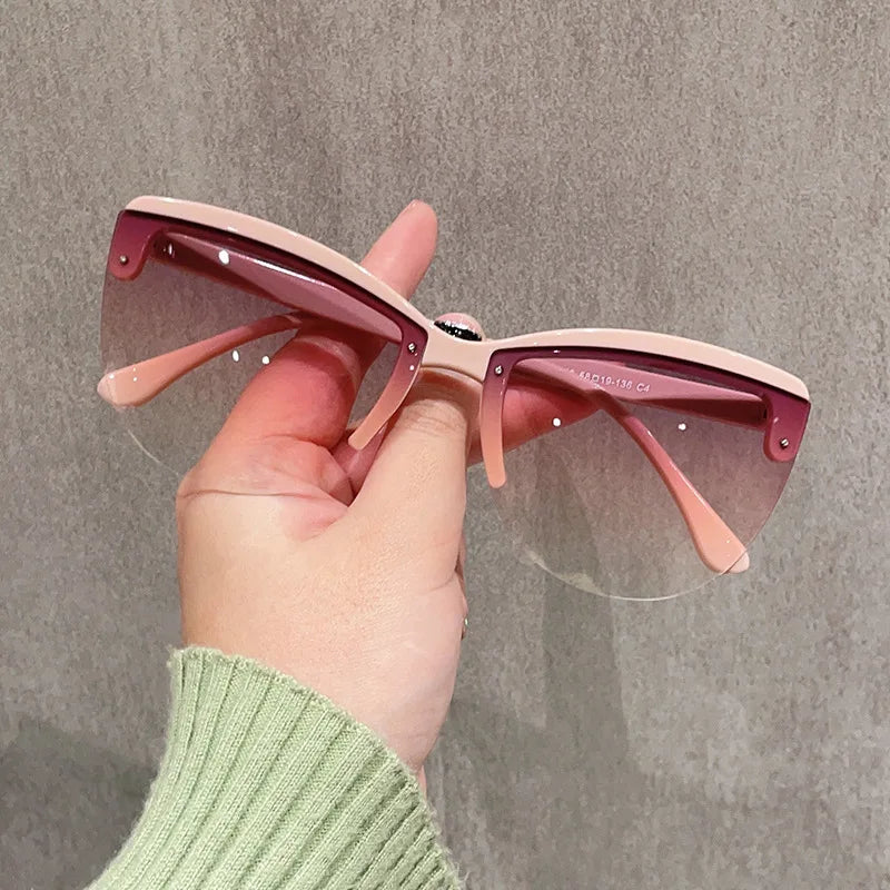 Cat's Eye Sun Glasses Retro Half Frame Sunglasses Fashion Women's Decorative Sunglasses