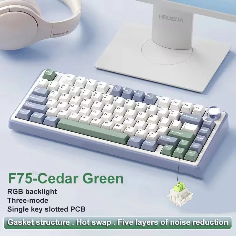 Teclado mecânico gaming AULA F75 RGB personalizado, layout 75%, gravação lateral, montagem gasket, 80 teclas, keycaps PBT em gradiente