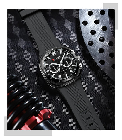 CURREN herenhorloge – Nieuw luxe quartzmodel, siliconen band, sportieve stijl, multifunctioneel, waterdicht, verlicht, met datumweergave en chronograaf.