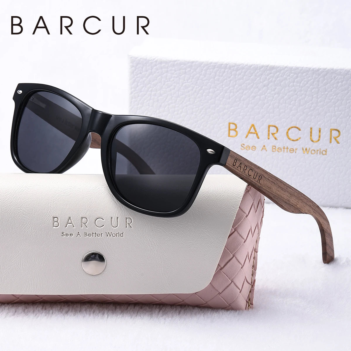 BARCUR Natural Wood Polarizing PC Oval Women Sunglasses Dark Luxury Texture Wooden Mirror Legs Sunscreen UVA*B Women Sunglasses
