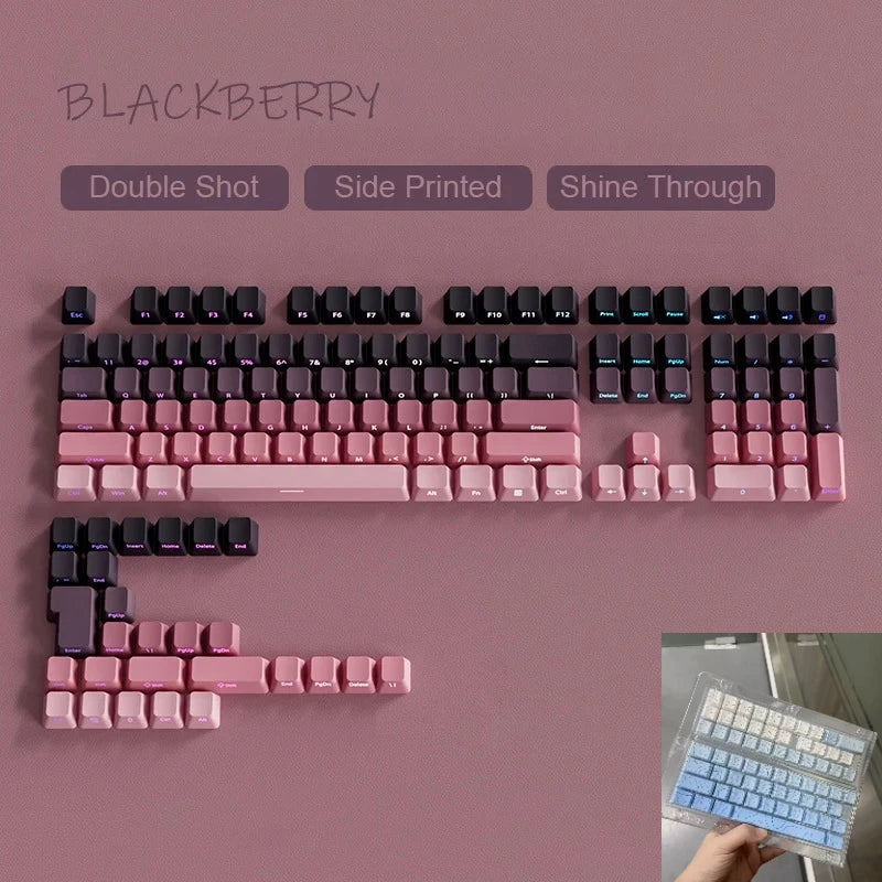 Novas Keycaps para Teclado Mecânico Gaming 60/64/84/98/108 com Switch MX, 135 Teclas OEM PBT, Gravação Lateral, Gradiente Vermelho e Preto