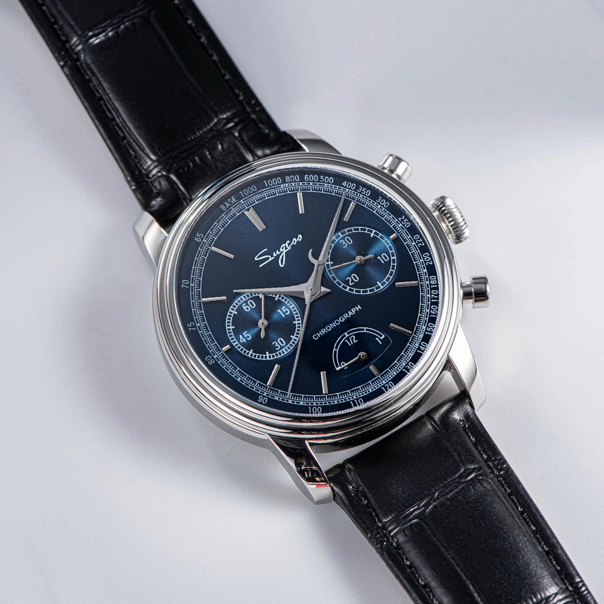 Sugess Watch of Men Pilot 1963 Wristwatches ST1906 Chronograph Handwind Movement Domed Sapphire Waterproof PowerReserve Lume V2