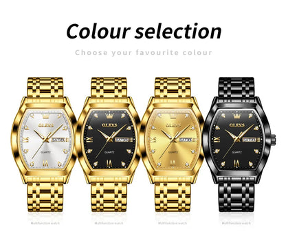 OLEVS New Men's Watches Quartz Luxury Gold Watch Classics Tonneau Dial Top Brand Waterproof Luminous Quartz Watch for Men 5528