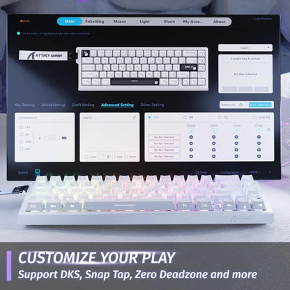 Teclado mecânico gaming ATTACK SHARK X68 HE Rapid Trigger 60% com fios, com atuação ajustável, interruptores magnéticos Hall Effect, 8KH