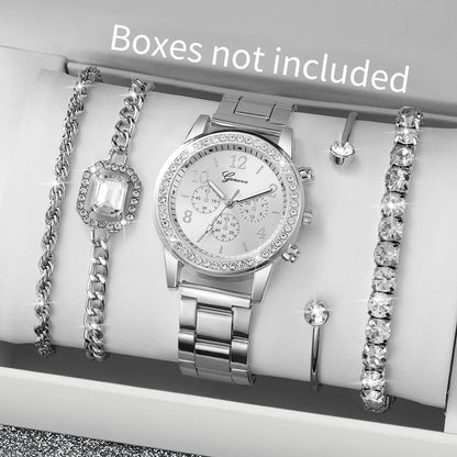 5PCS Luxury Diamond Women Watches Bracelet Set Ladies Arabic Dial Quartz Wristwatches Reloj Mujer (Without Box)