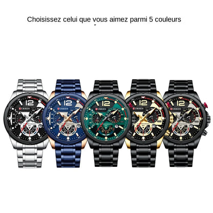 Orologio da uomo CURREN sportivo al quarzo con cronografo, in acciaio inox di lusso con quadrante luminoso