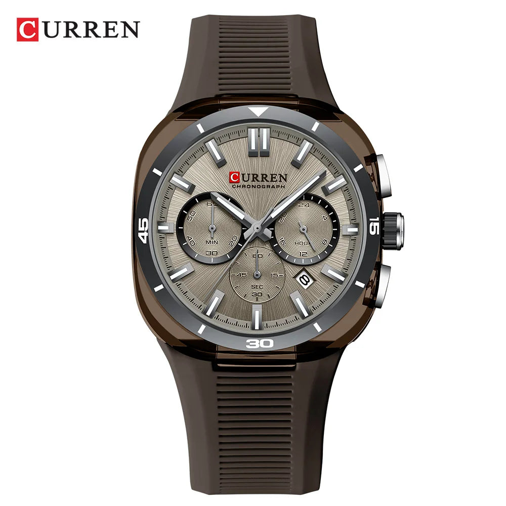 CURREN herenhorloge – Nieuw luxe quartzmodel, siliconen band, sportieve stijl, multifunctioneel, waterdicht, verlicht, met datumweergave en chronograaf.