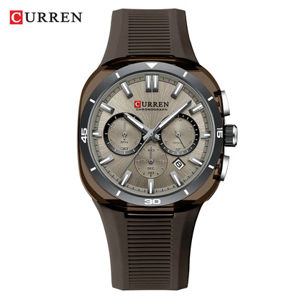CURREN herenhorloge – Nieuw luxe quartzmodel, siliconen band, sportieve stijl, multifunctioneel, waterdicht, verlicht, met datumweergave en chronograaf.