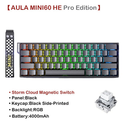 AULA MINI60 HE Tri-Mode Wireless Mechanical Keyboard Magnetic Switch 8000Hz Polling Rate RGB Backlit FPS Esports Gamer Keyboard