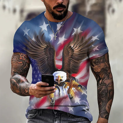 3D Printed Funny Eagle T Shirt For Men Cool Animal Pattern Tees Summer Harajuku Loose Round Neck Tops Short Sleeve Kids T-Shirts