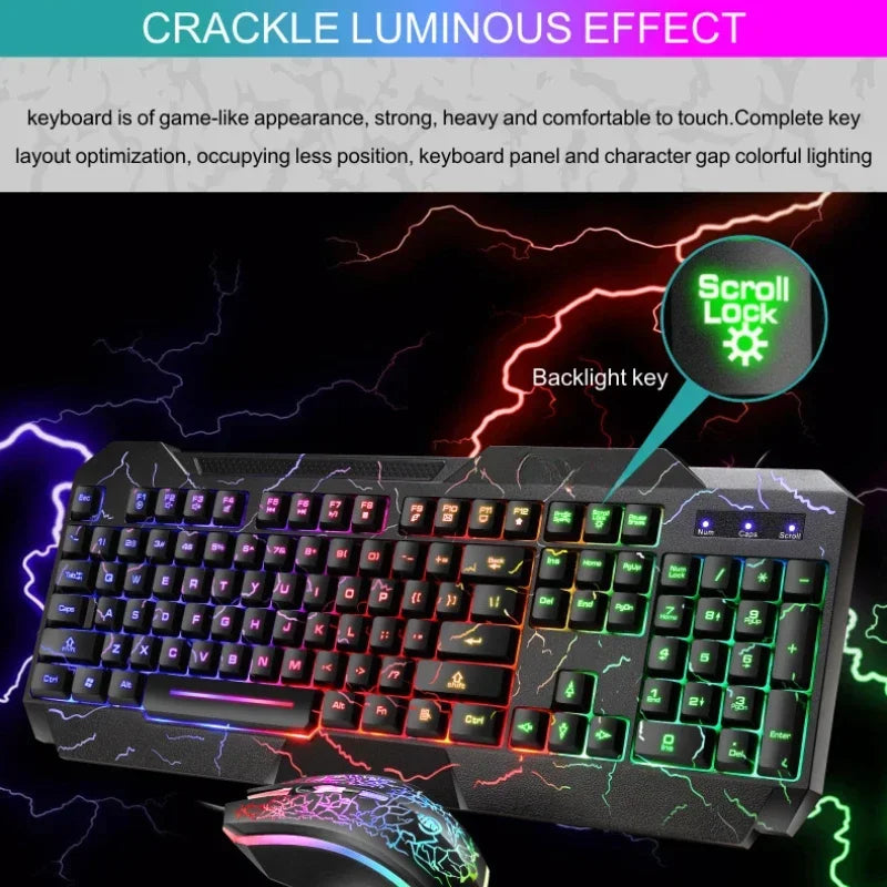 Conjunto de Teclado e Rato Gaming com Fios para Computador de Secretária, Sensação Mecânica e Retroiluminação LED