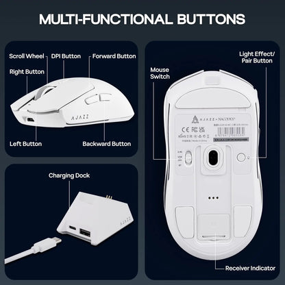 AJAZZ AJ139 V2 MC/AJ139 PRO belaidė žaidimų pelė su PAW3311/PAW3395 jutikliu, 12000DPI/26000DPI, 500mAh „Bluetooth“ pelė žaidėjams, skirta PC