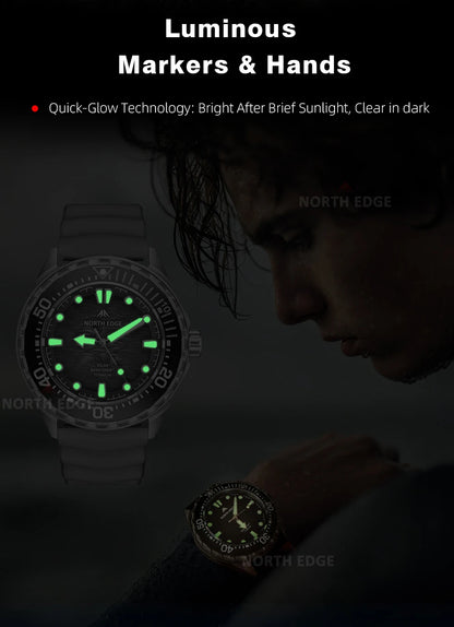 NORTH EDGE 2025 NEW+ TRITON-TI Titanium Solar-Powered Diving Watch Luxury Quartz Watches for Men 300M Waterproof 180+ Day Power