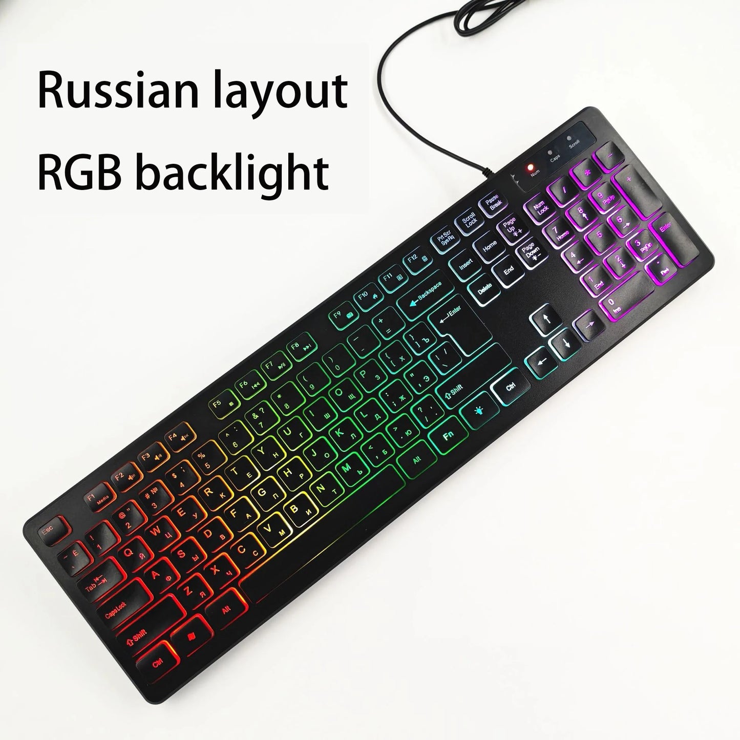 Teclado gaming de secretária com fios e retroiluminado, layout de teclado espanhol/francês (AZERTY)/russo/árabe/alemão, para computador de secretária e escritório