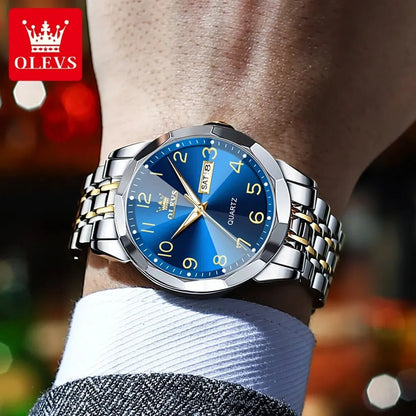 Montre pour homme OLEVS 9970 – Modèle élégant avec cadran numérique, affichage de la date et du jour, étanche, luminescente, à quartz – Montre de luxe originale