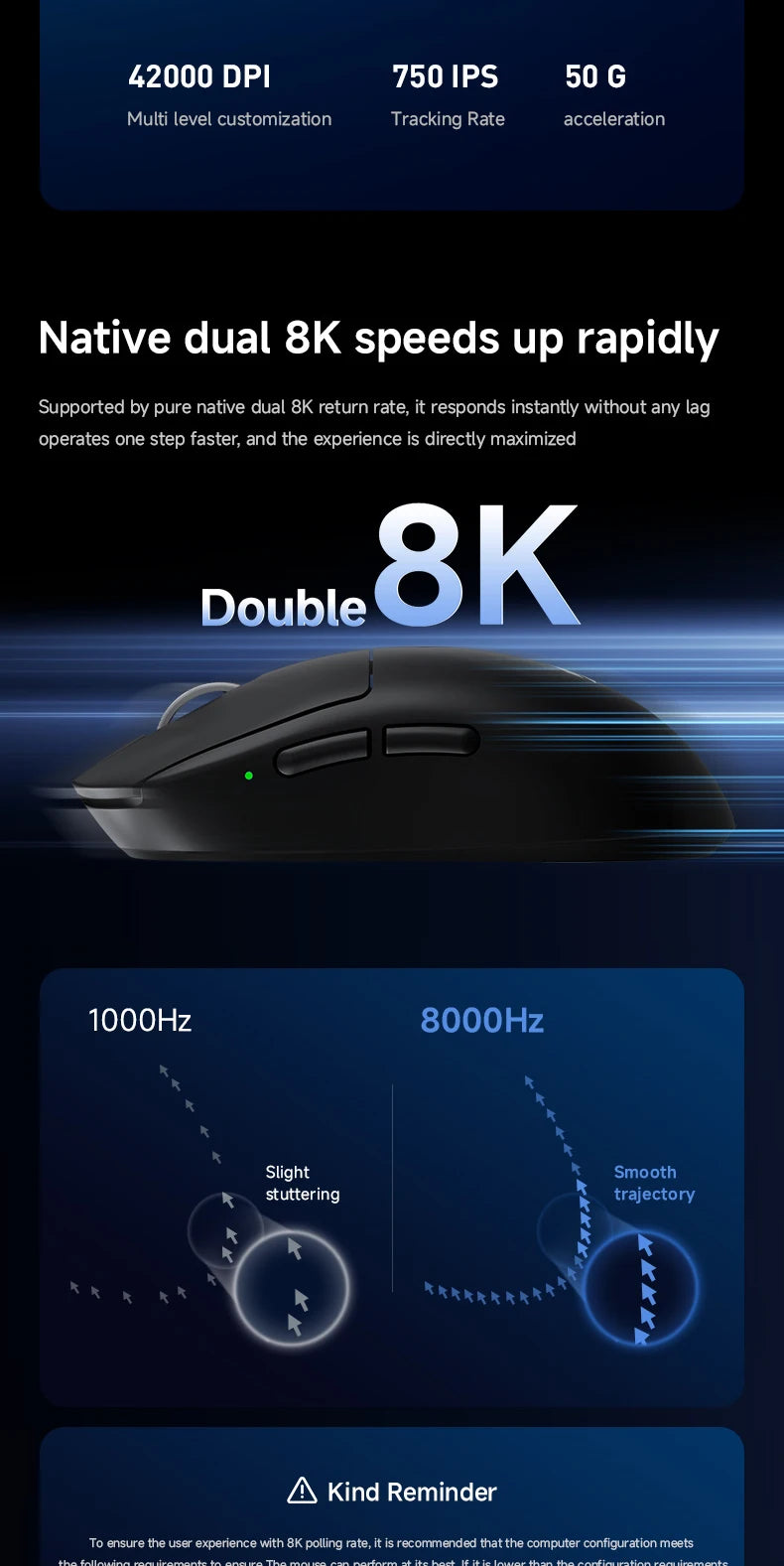 MCHOSE A7 V2 Ultra / Pro könnyű vezeték nélküli gamer egér, dupla 8000Hz, PAW3950 TI, 42000DPI – PC-s e-sport játékosoknak