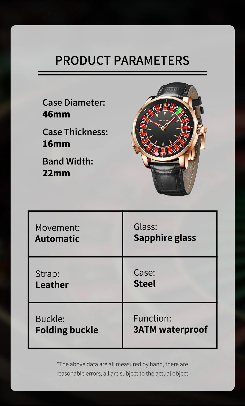 PINDU Watch Top Brand Luxury Upgraded Version Button Roulette Men's Mechanical Watch Stainless Steel NH35A Sapphire Glass Watch