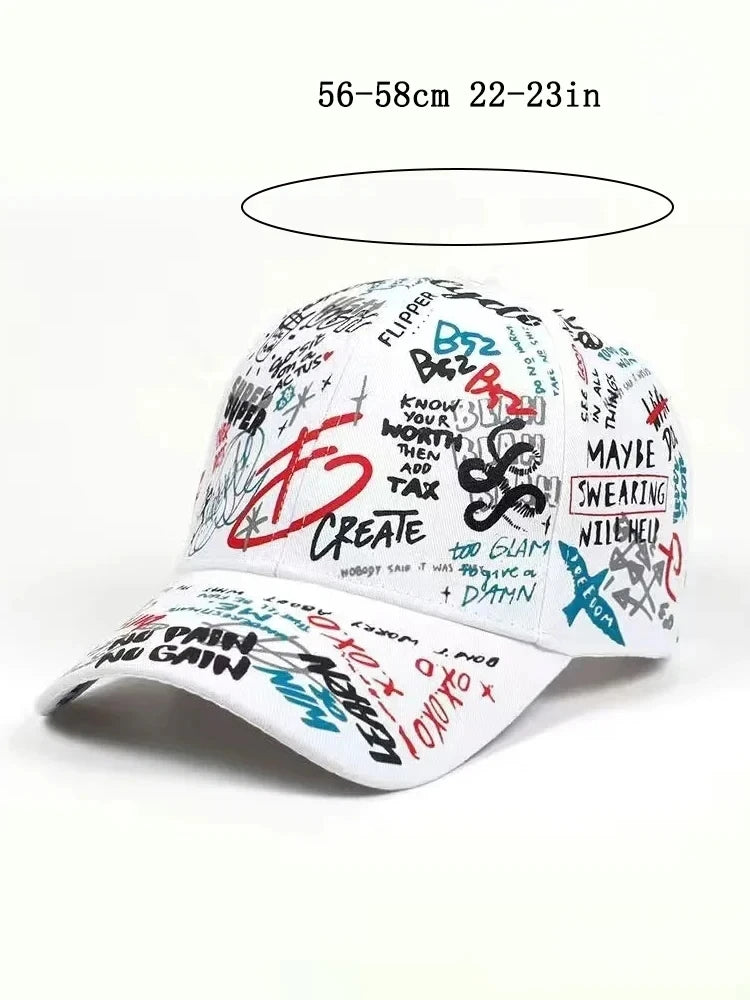 Czapka z daszkiem z nadrukiem w stylu graffiti, bawełniana czapka typu casquatte na świeżym powietrzu, czapki przeciwsłoneczne na lato dla mężczyzn i kobiet, czapki hip-hopowe z regulacją