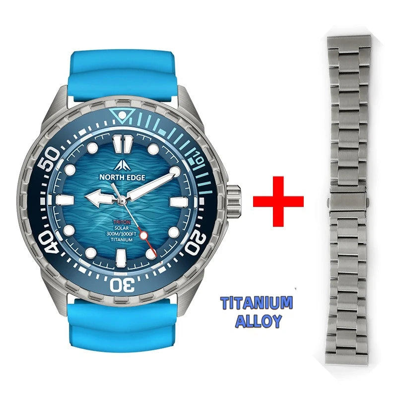NORTH EDGE 2025 NEW+ TRITON-TI Titanium Solar-Powered Diving Watch Luxury Quartz Watches for Men 300M Waterproof 180+ Day Power