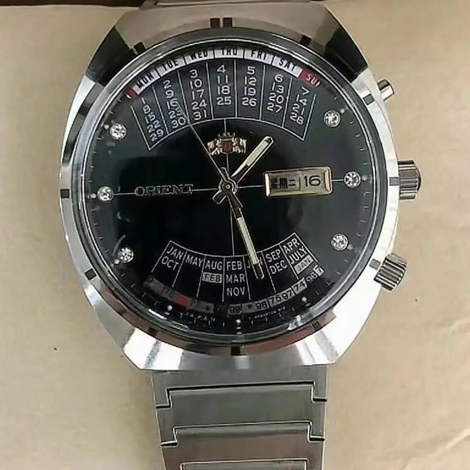 ORIENT Double Lion Men's Auto Mechanical Watch Perpetual Calendar Multi-Function Stainless Steel Band Luminous Japan Movement