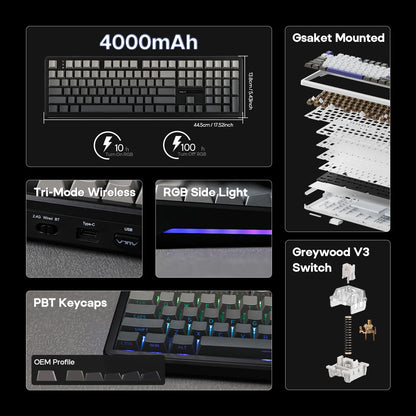 EPOMAKER x AULA F108 Full Size 100% ANSI Layout Hot-Swap Wired/2.4GHz/Bluetooth 5.0 Wireless Mechanical Keyboard RGB Backlight