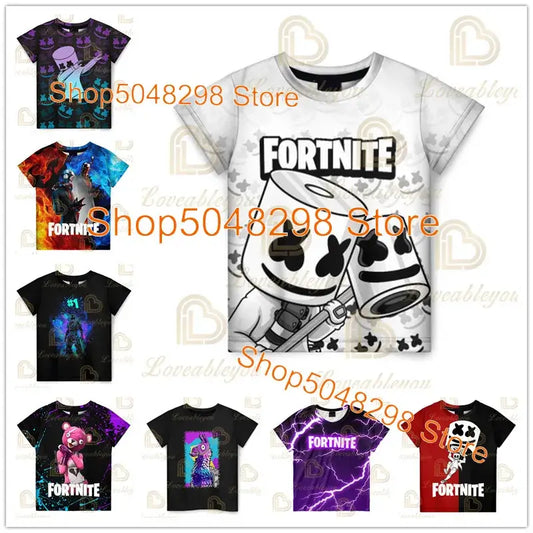 Koszulka dziecięca Cartoon Fortnite New Summer z nadrukiem 3D, dla chłopców i dziewczynek, streetwear, odzież dla dorosłych i dzieci, zabawny T-shirt z okrągłym dekoltem