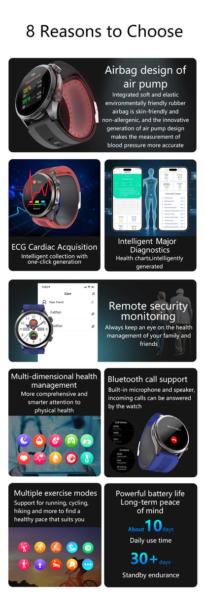 2026New Blood Pressure Air Pump Airbag Accurate Measure Smart Watch Men Micro Physical Examination Health ECG Smartwatch NFC BOX
