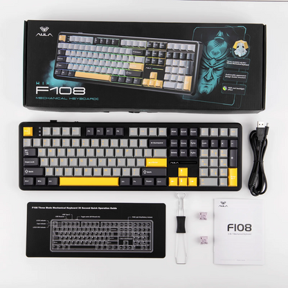 EPOMAKER x AULA F108 Full Size 100% ANSI Layout Hot-Swap Wired/2.4GHz/Bluetooth 5.0 Wireless Mechanical Keyboard RGB Backlight