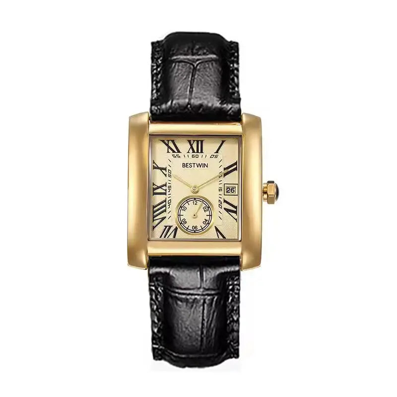 Luxury Men's Watch Men's Gold White Roman Digital Quartz Watch Metal Strap Rectangle Classic Brand Watch Business Men's Clock