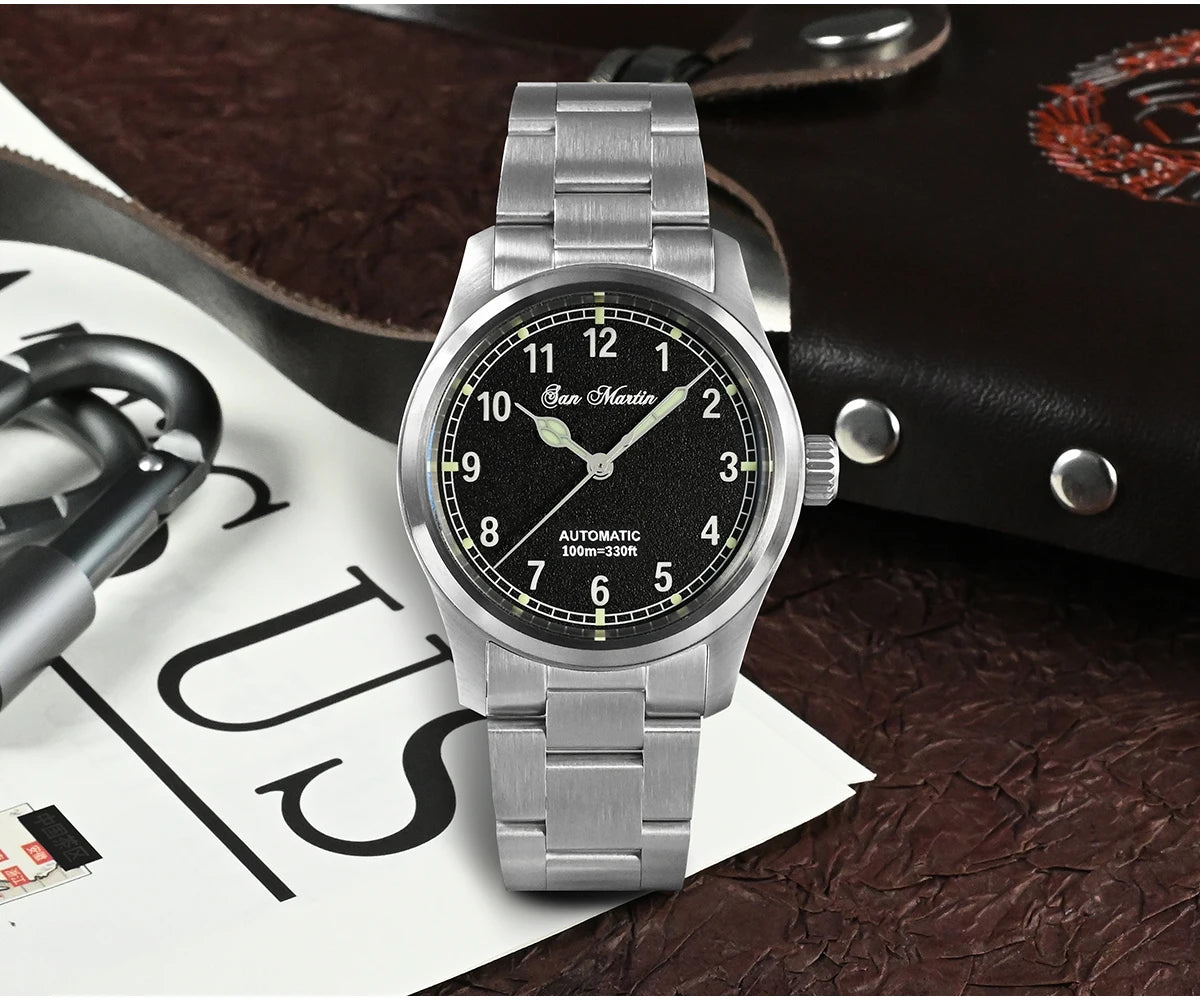 San Martin Simple Men Watch 37mm Pilot Miyota 8215 Classic Military Explore Automatic Mechanical Watches Waterproof 100m
