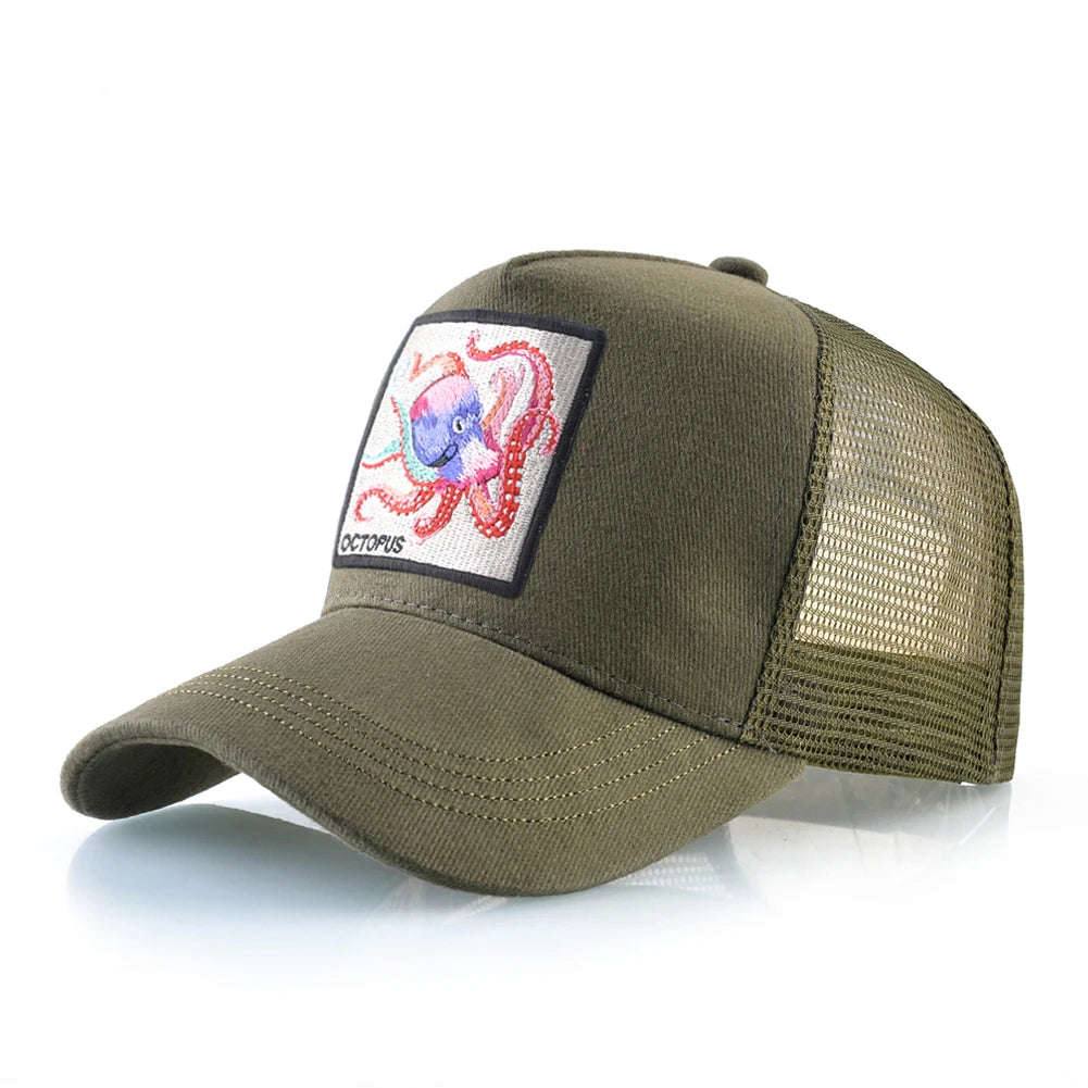 Czapka baseballowa unisex z naszywką z ośmiornicą dla mężczyzn i kobiet – czapka typu snapback na cztery pory roku, czapka typu trucker, czapka sportowa na świeżym powietrzu, oddychająca, codzienna