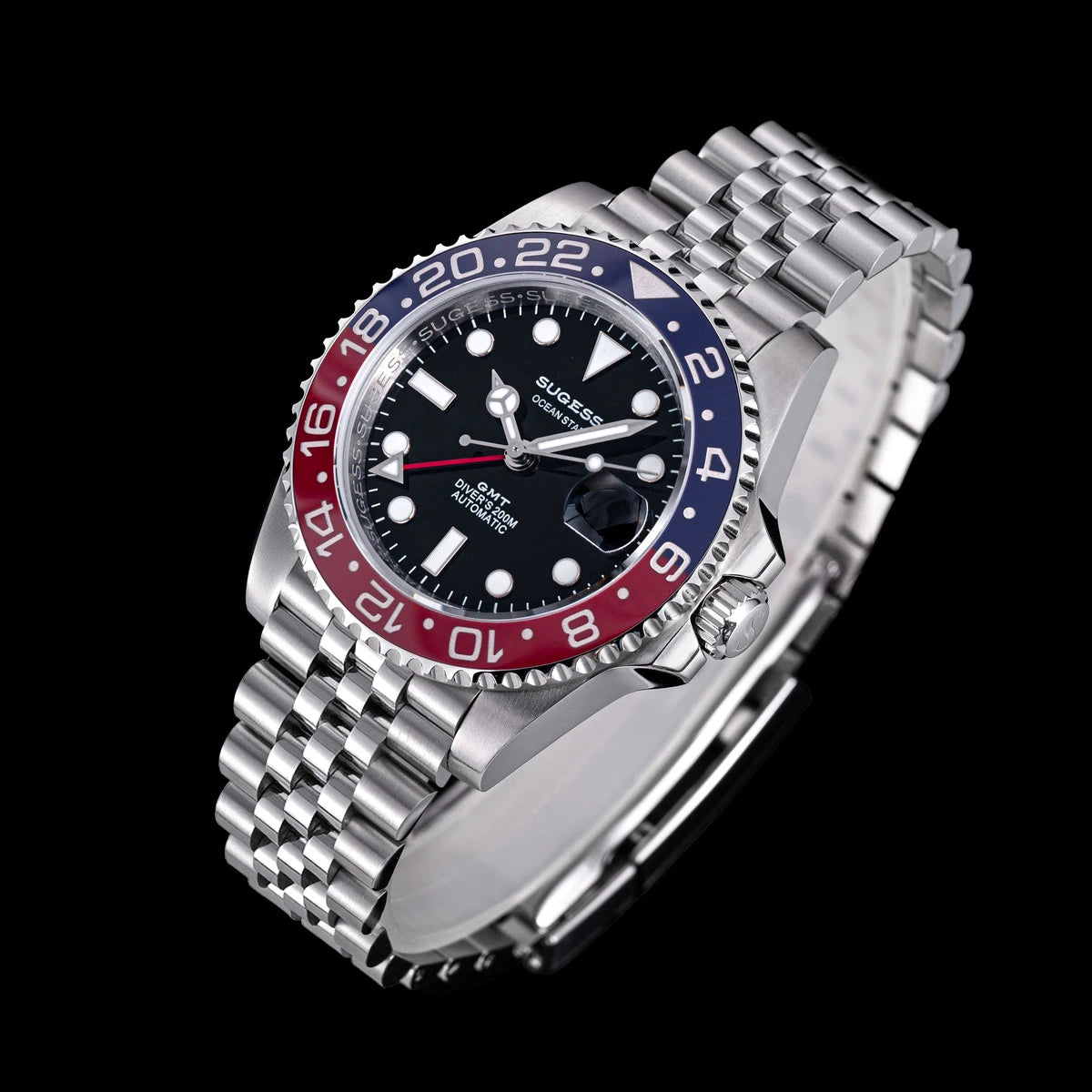 Sugess GMT Diving Watch of Men Automatic Mechanical Waterproof Wristwatches Peacock SL3032 Movement Ceramic Bezel Jubille Band