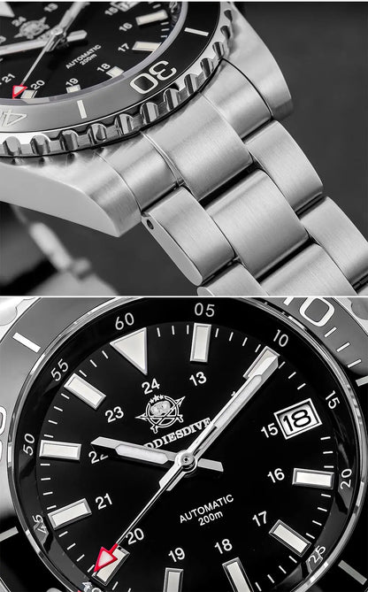ADDIESDIVE Men's Diver's Watch 200m Sapphire Luminous Ceramic Bezel Men's Analog Mechanical Watch Stainless Steel Diving Watches