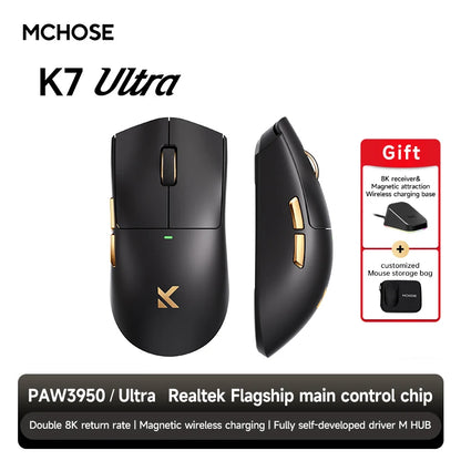 MCHOSE K7 Ultra Dual 8K Polling Rate Lightweight Magnetic Wireless Gaming Mouse PAW3950 Wireless Charging Dock Esports Office