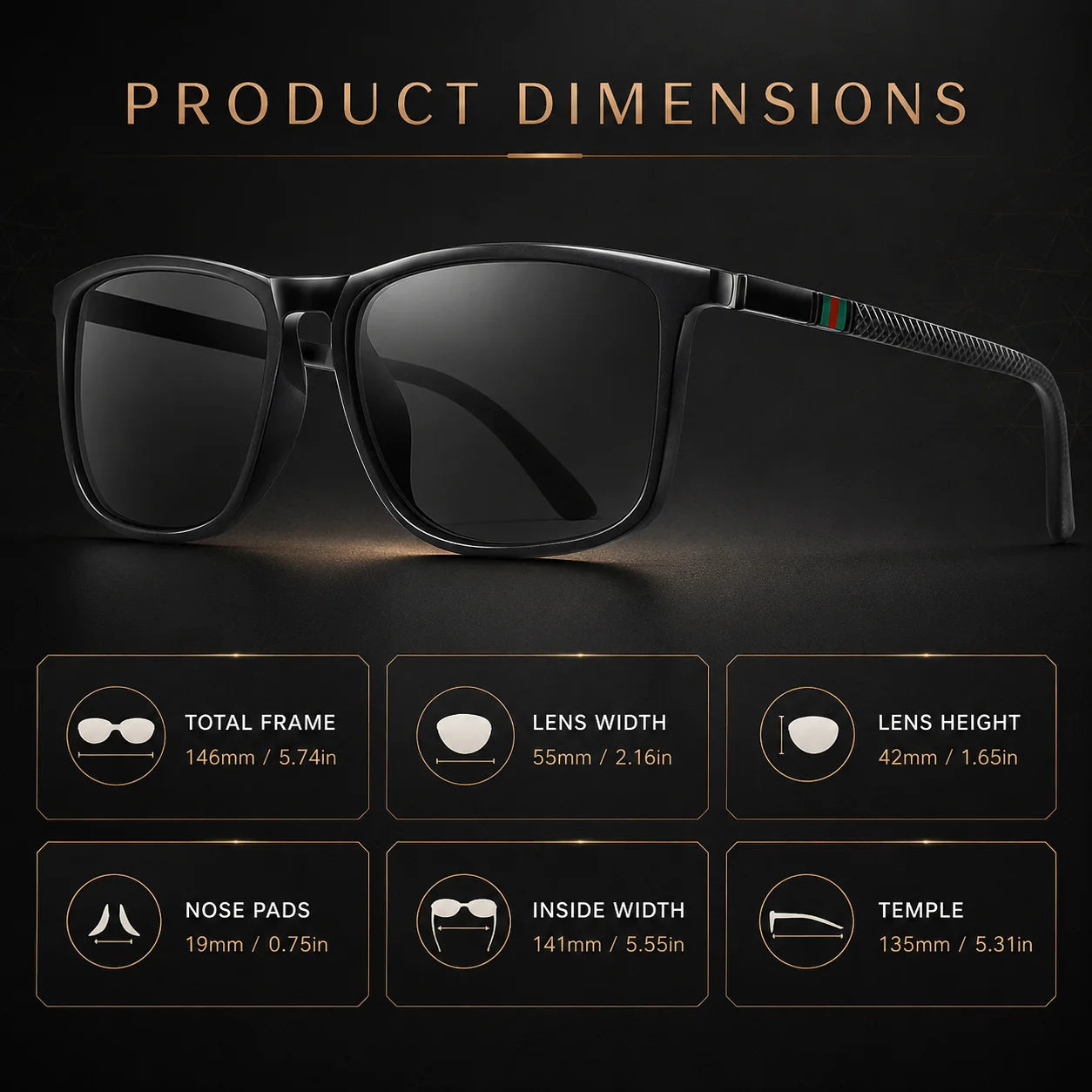 Classic Square Polarized Sunglasses Unisex UV400 Lightweight Shades for Driving Fishing Outdoor Travel
