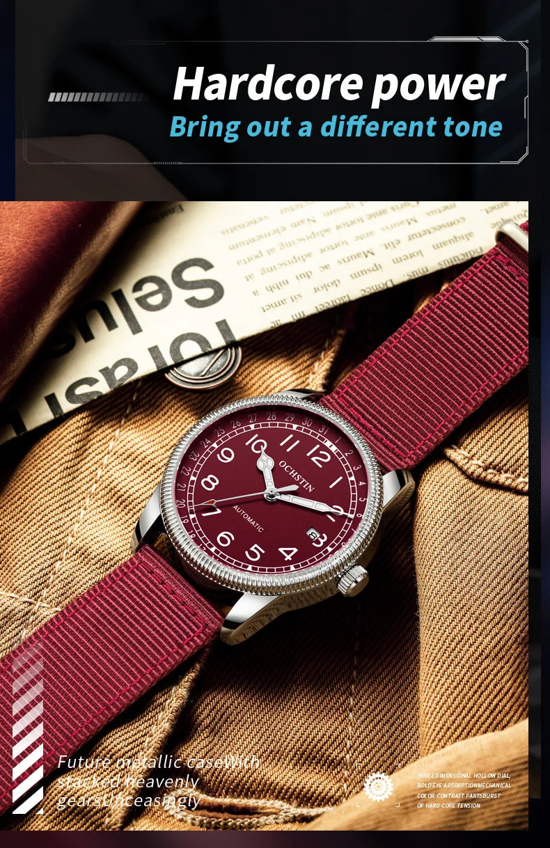 OCHSTIN Automatic Mens Watches Top Brand Luxury Auto Date Mechanical Military Sports Male Clock Luminous Hands Gift for Husband