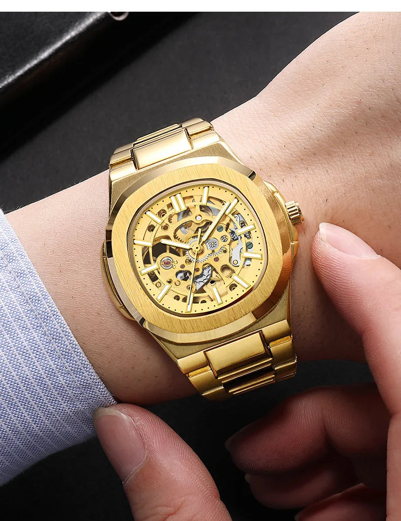 Hollow Out Men's Mechanical Wrist Watches Skeleton Design Luxury Full Automatic Man Watch relogio