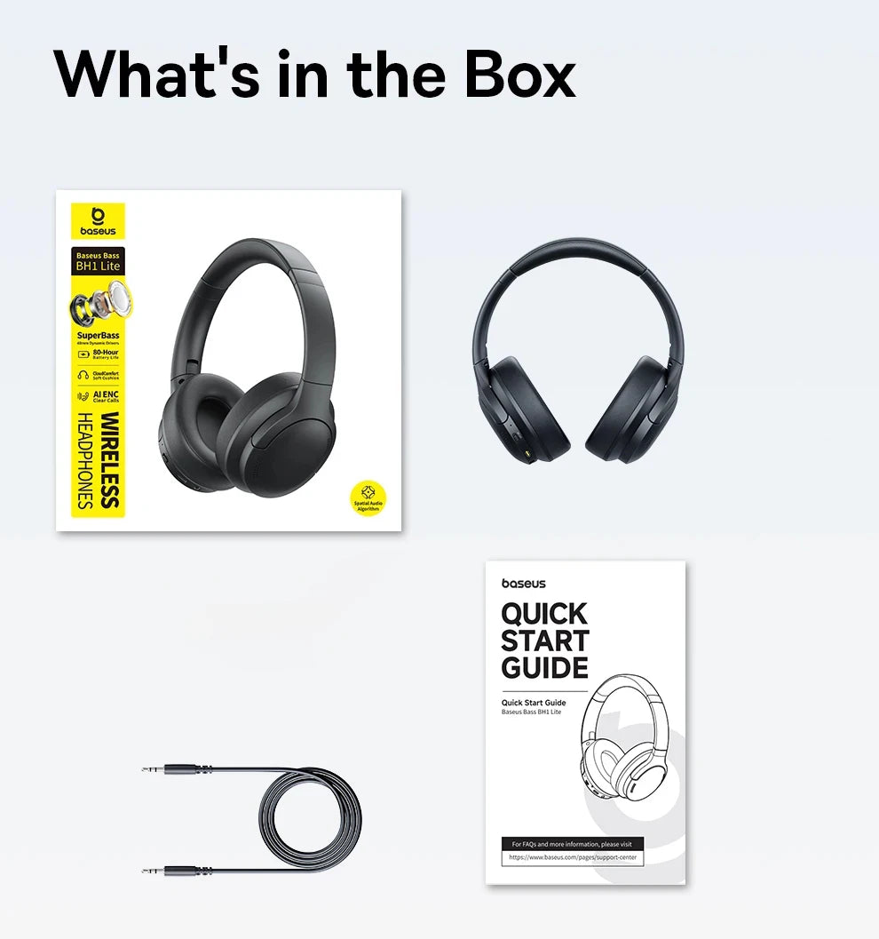 Auscultadores Over-Ear Sem Fios Bluetooth 5.3 Baseus – Driver HiFi de 40mm, Headset Dobrável com 70H de Autonomia e Áudio Espacial
