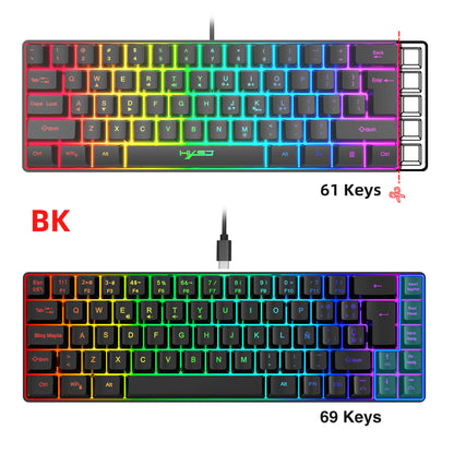 Promoção imperdível! Teclado gaming com fios espanhol de 69 teclas, retroiluminação RGB e design compacto 68%, um acessório indispensável para profissionais de escritório e gamers